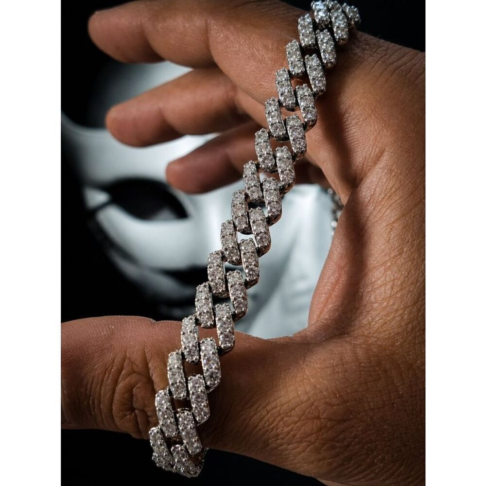Block Link Simulated Diamond Cuban Link Necklace - Picture 3 of 5